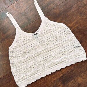 Major Label Group Ivory Crochet Pointelle Knit Tank Top - Large